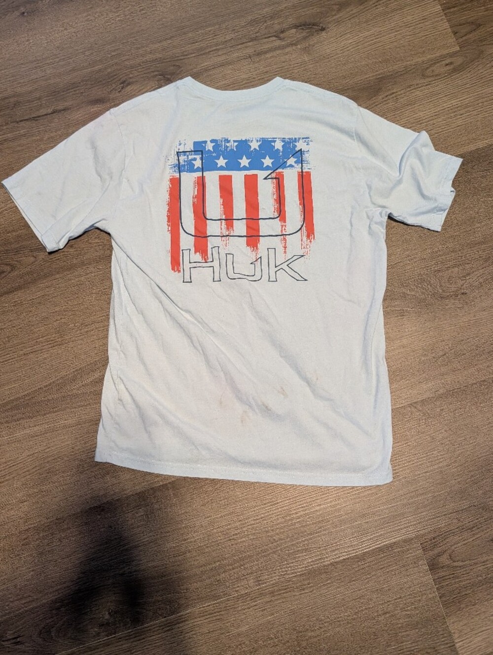 White Graphic T-Shirt with Red & Blue American Flag Design